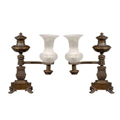 Antique Pair of circa 1827-1847 Bronze Argand Lamps with Crystal Globes by B. Gardiner