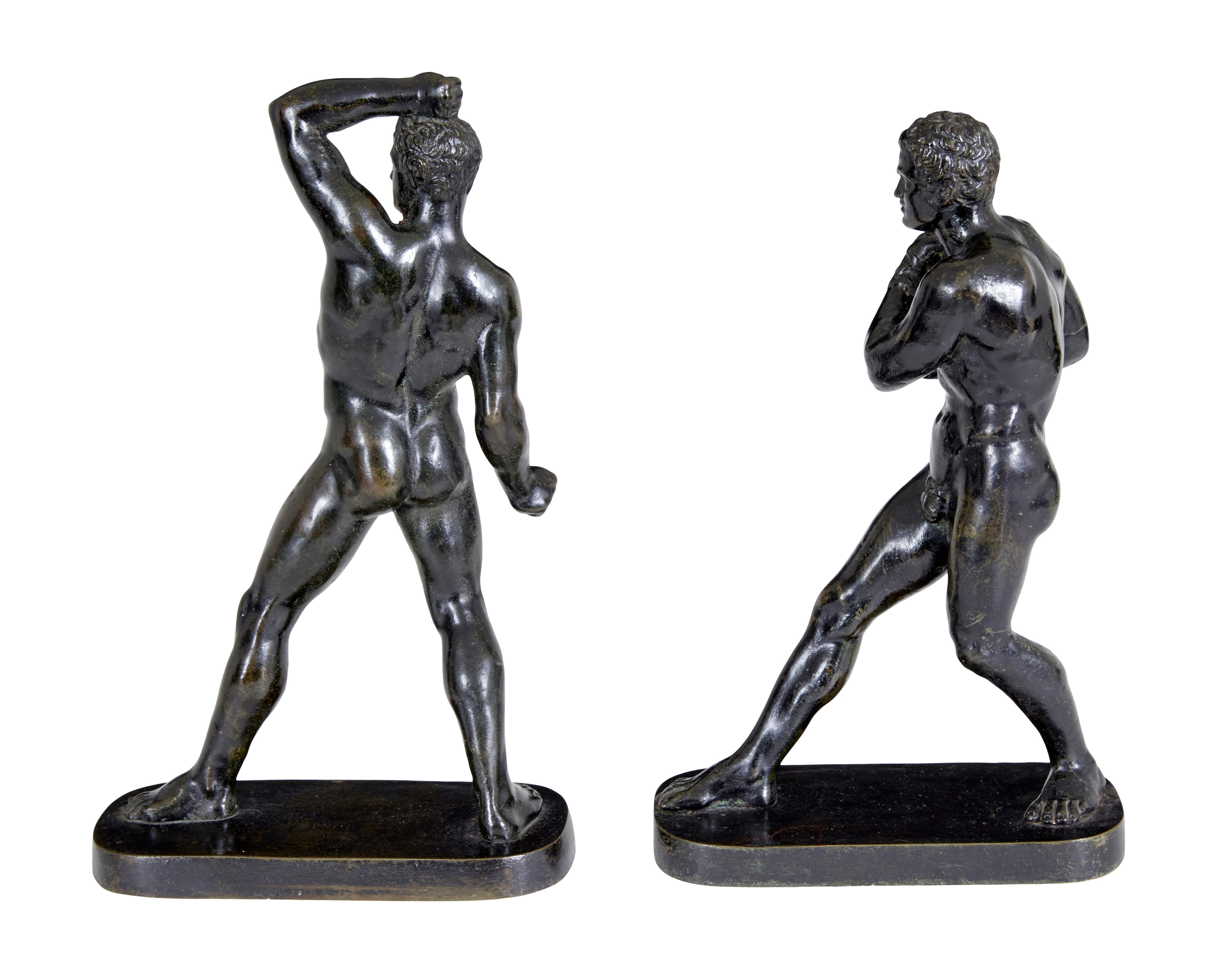 Renaissance Pair of 19th Century Bronze Athlete Figures After Canova
