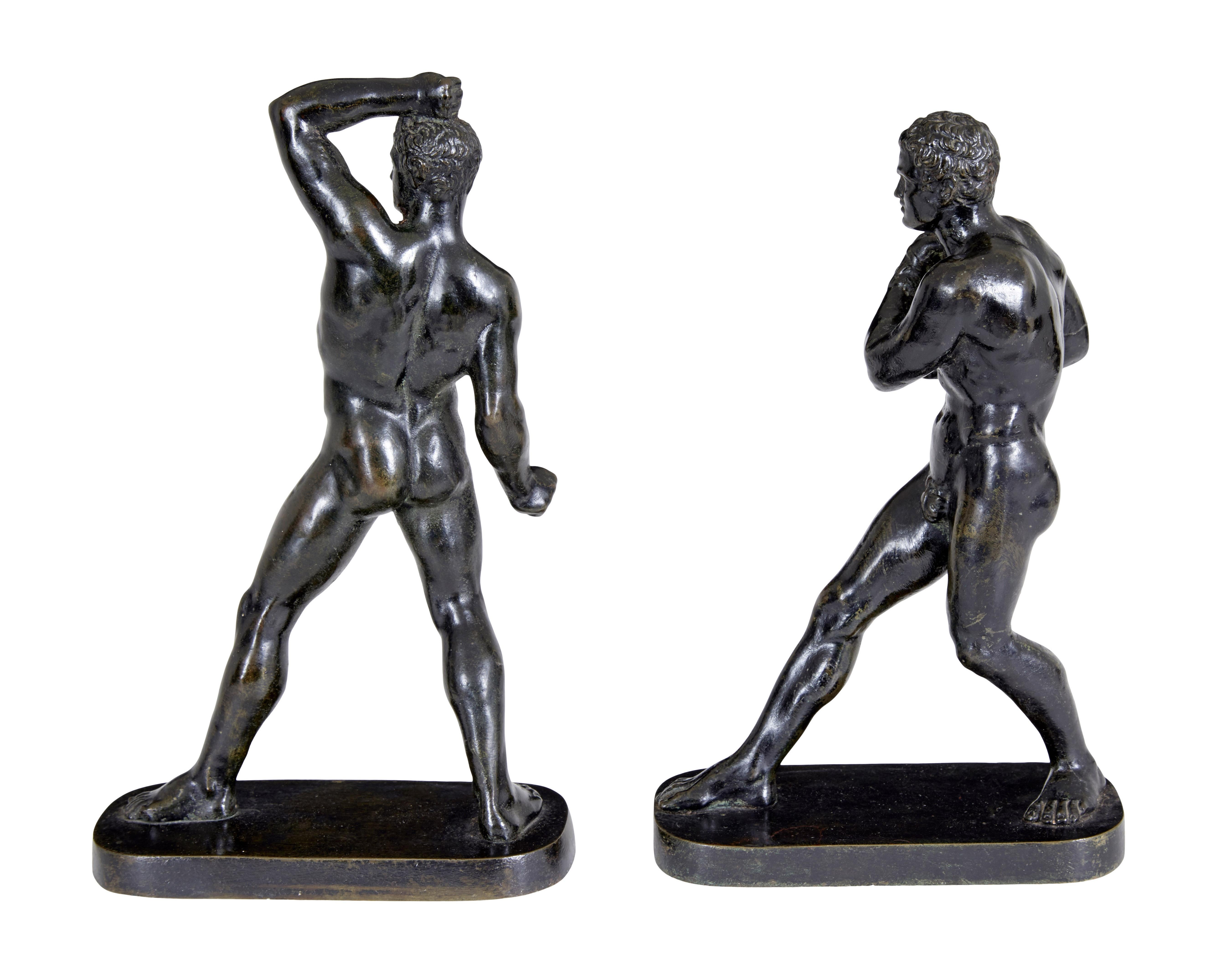Neoclassical Pair of 19th Century Bronze Athlete Figures After Canova