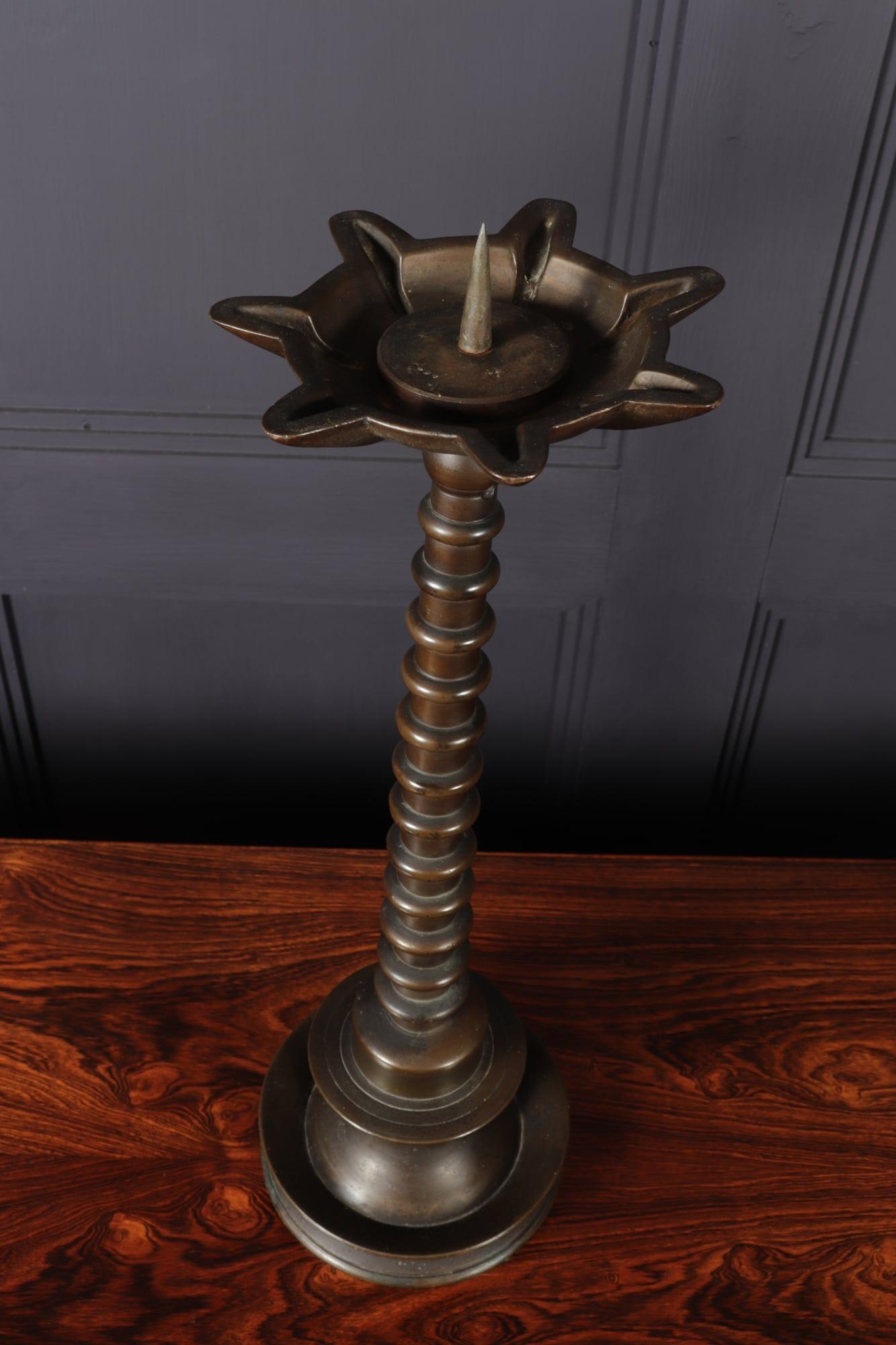 Late 19th Century Pair of 19th Century Bronze Bobbin Candlesticks