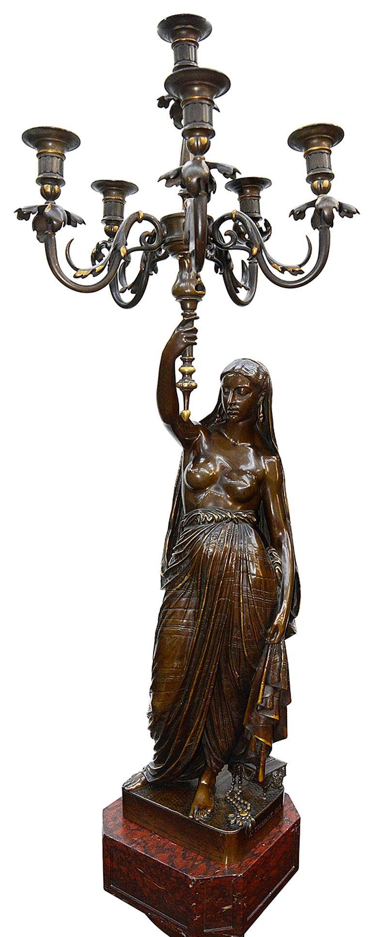 Coppia di candelabri in bronzo del XIX secolo, con timbro Barbedienne. Altezza 208 cm in vendita 3