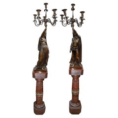Pair of 19th Century Bronze candelabra, stamped Barbedienne. 208cm high