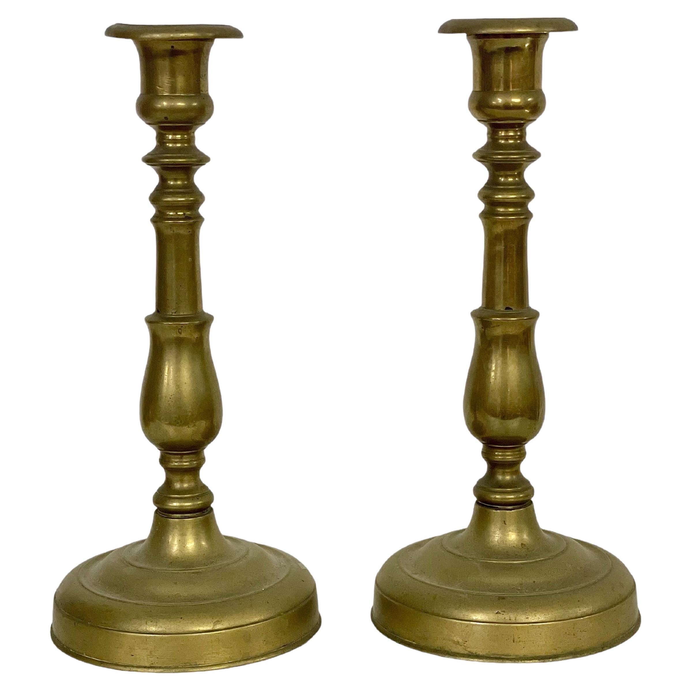 19th Century Pair of French Bronze Candlestick Holders