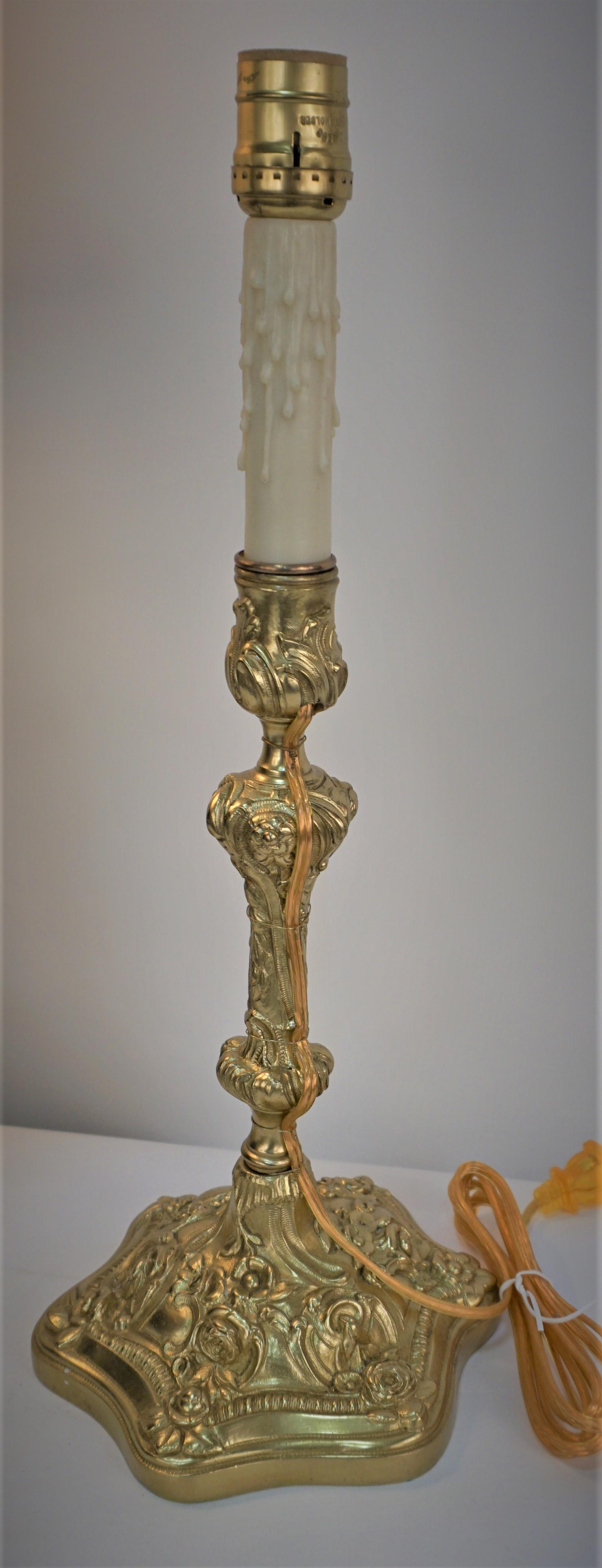 Pair of 19th Century Bronze Candlestick Table Lamps For Sale 1