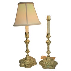 Antique Pair of 19th Century Bronze Candlestick Table Lamps
