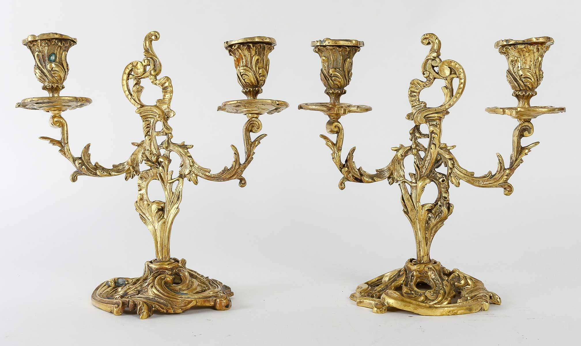 Paire de chandeliers en bronze du XIXe siècle, période Napoléon III Bon état - En vente à Saint-Ouen, FR
