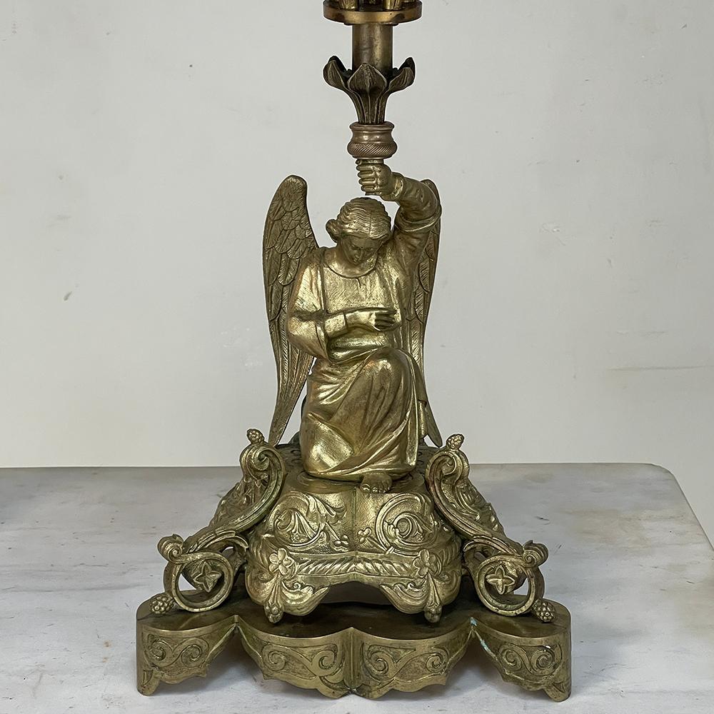 Pair of 19th Century Bronze Candlesticks with Angels, Napoleon III Period For Sale 5