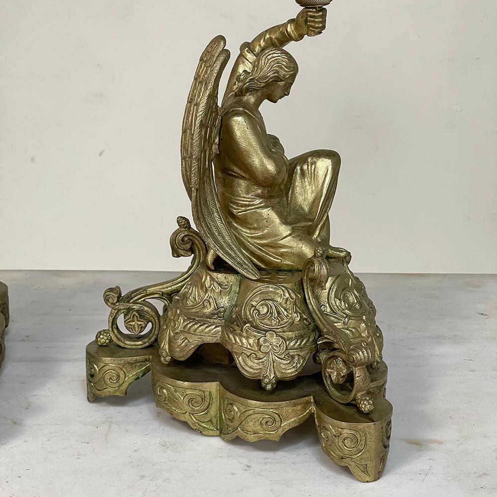 Pair of 19th Century Bronze Candlesticks with Angels, Napoleon III Period For Sale 7