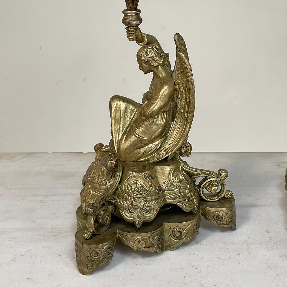 Pair of 19th Century Bronze Candlesticks with Angels, Napoleon III Period For Sale 8