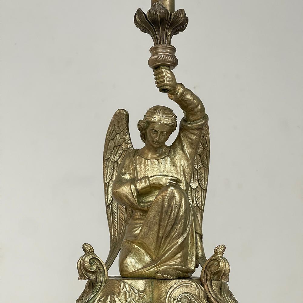 Pair of 19th Century Bronze Candlesticks with Angels, Napoleon III Period For Sale 12