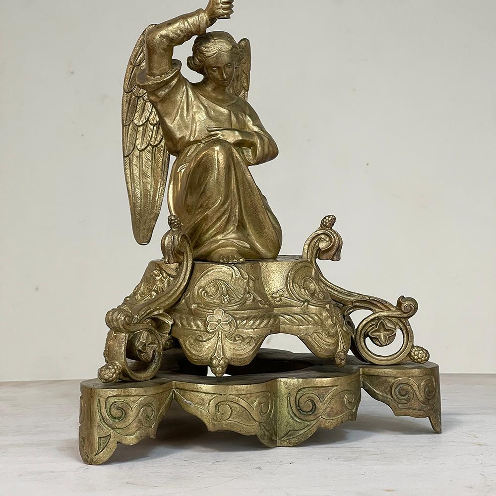 Pair of 19th Century Bronze Candlesticks with Angels, Napoleon III Period For Sale 13