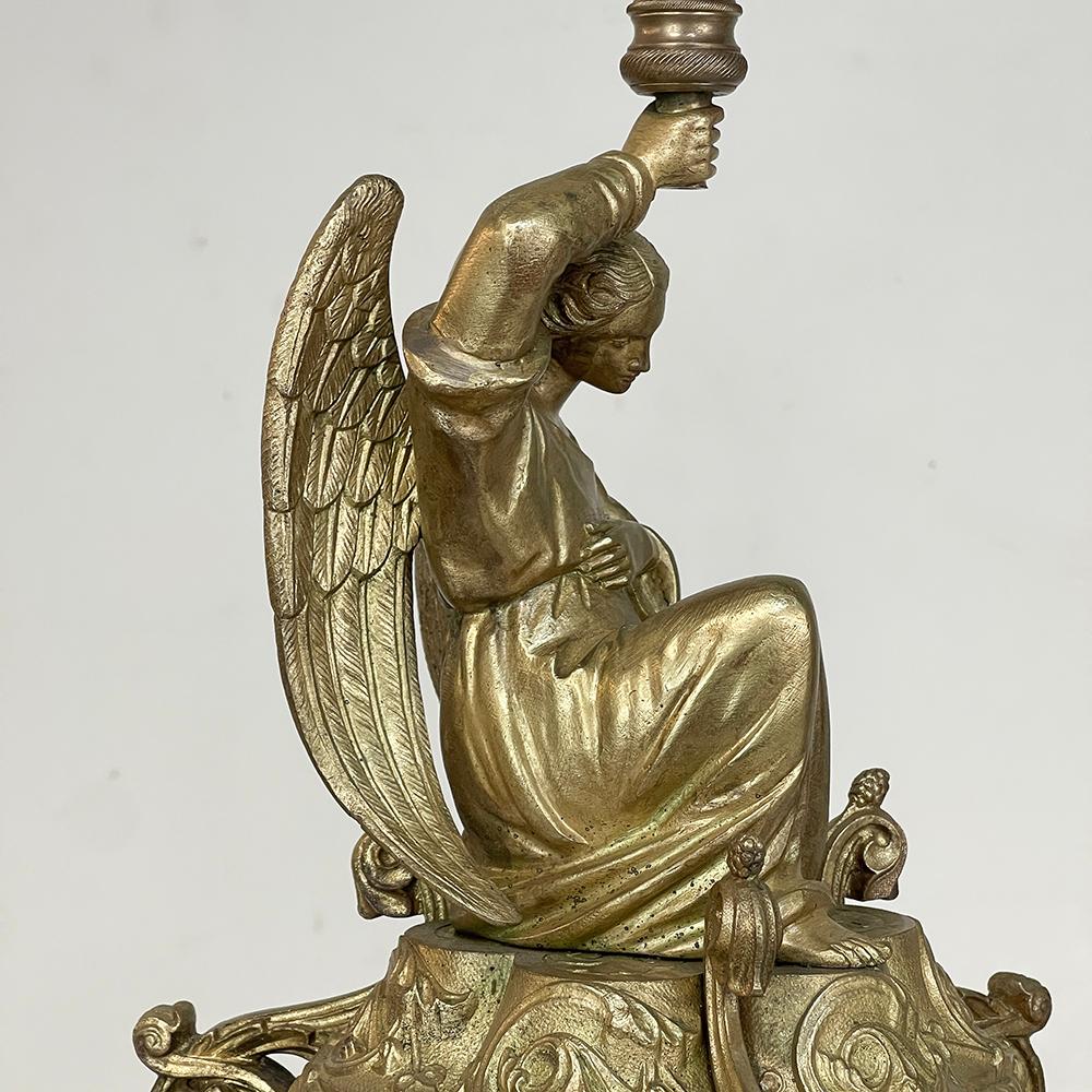 Pair of 19th Century Bronze Candlesticks with Angels, Napoleon III Period For Sale 15