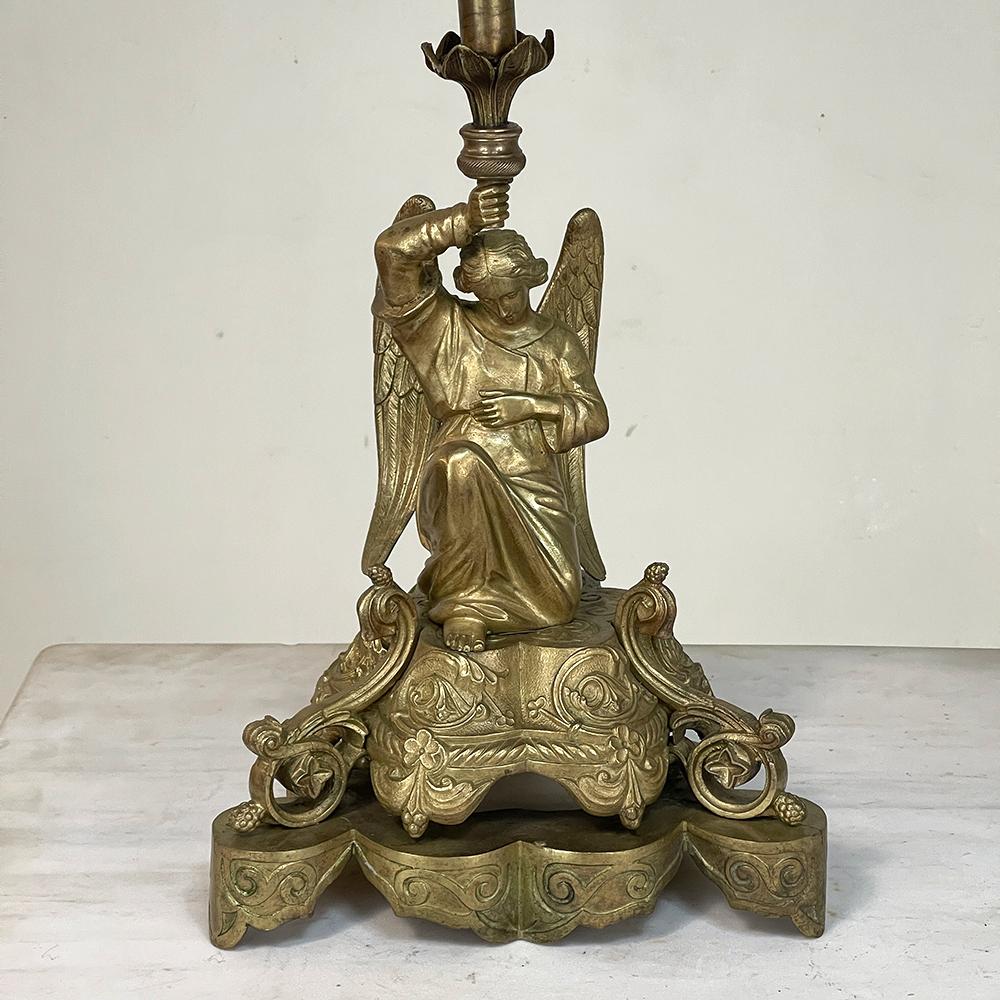 Pair of 19th Century Bronze Candlesticks with Angels, Napoleon III Period For Sale 4