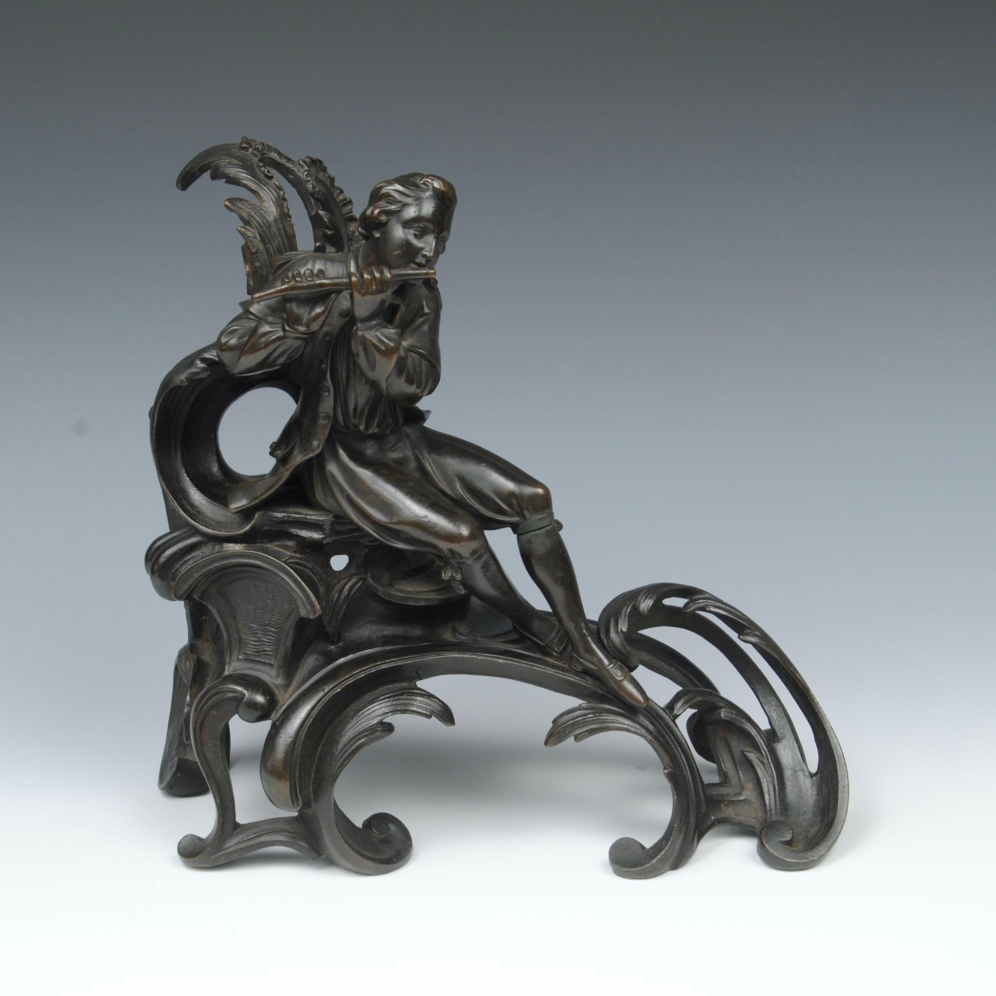 French Pair Of 19th Century Bronze Chenets For Sale