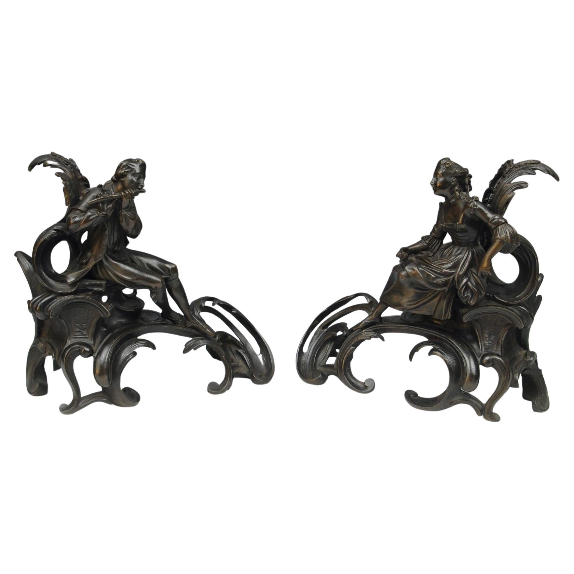 Pair Of 19th Century Bronze Chenets For Sale