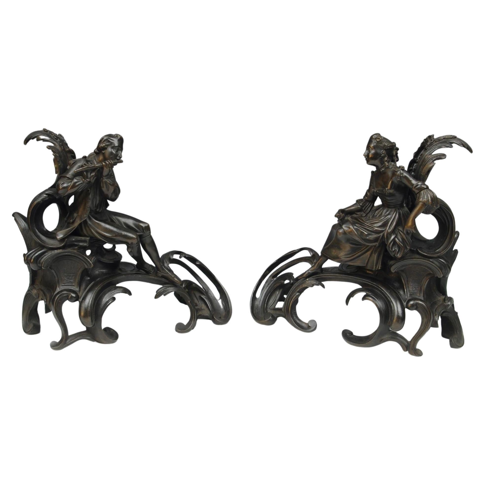 Coppia di chenet in bronzo del XIX secolo