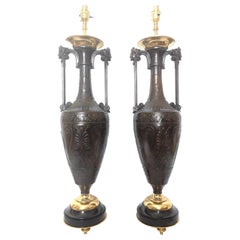 Pair of 19th Century Bronze Classical Lamps by Henry Cahieux for Barbedienne
