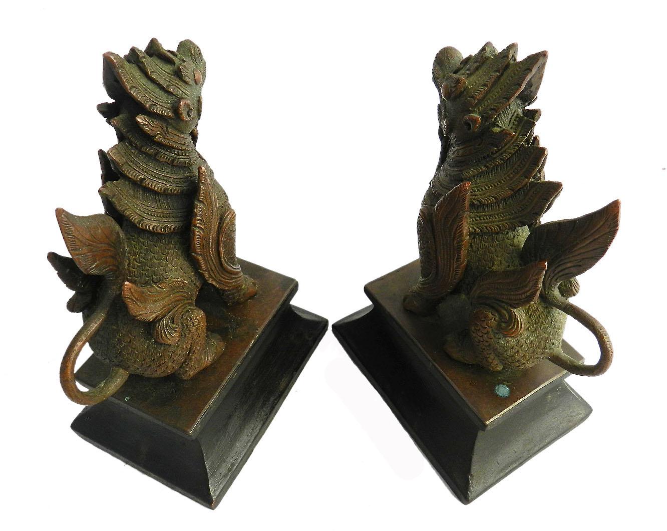 Pair of 19th Century Bronze Dogs of Foo Thai Temple Guards In Good Condition In Mimizan, FR