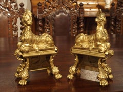 Pair of 19th Century Bronze Doré Sphinx Chenets from France