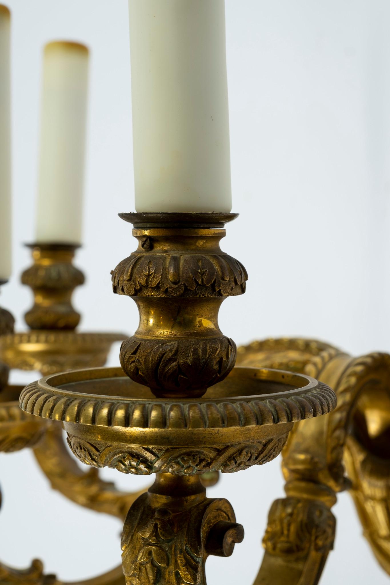 Gilt Pair of 19th Century Bronze Doré Three-Arm Sconces For Sale