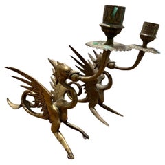 Pair of 19th Century Bronze Dragon Candleholders