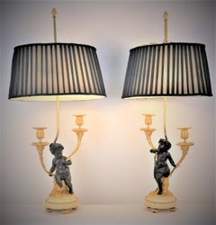 Pair of 19th Century Bronze Electrified Candelabra Table Lamps