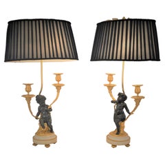 Pair of 19th Century Bronze Electrified Candelabra Table Lamps