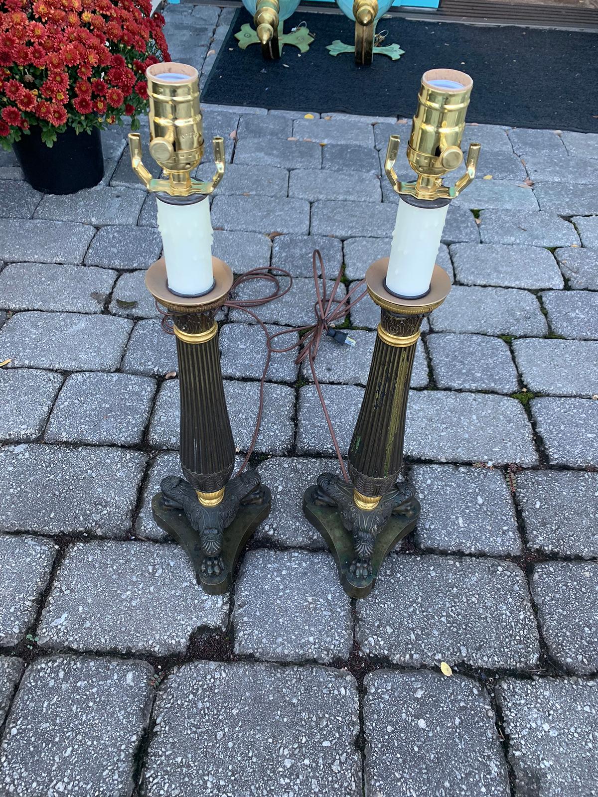 Pair of 19th Century Bronze Empire Candelabras as Lamps, Provenance Nehwal 1