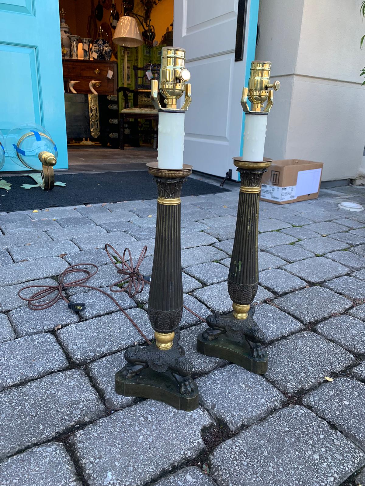 Pair of 19th Century Bronze Empire Candelabras as Lamps, Provenance Nehwal 2