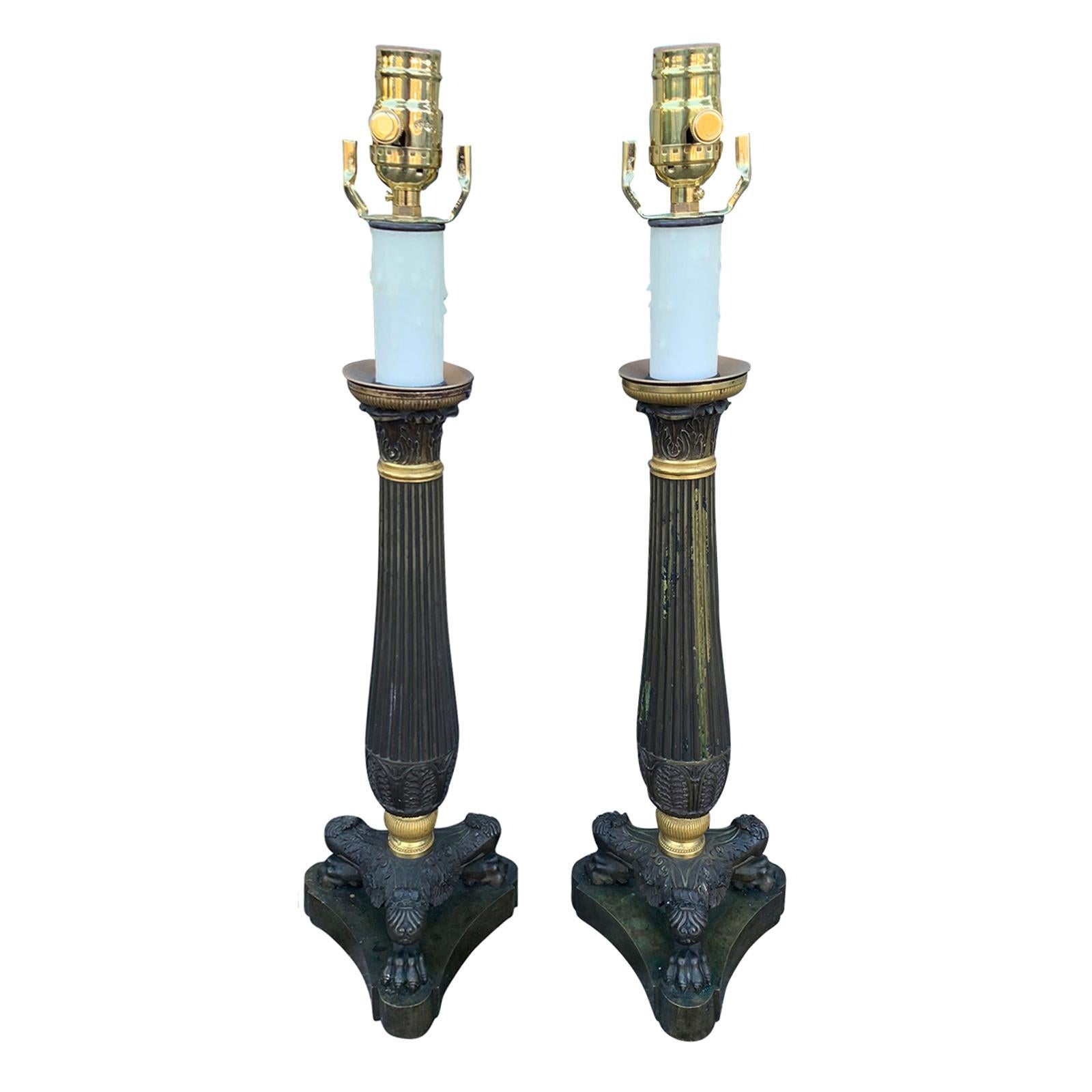 Pair of 19th Century Bronze Empire Candelabras as Lamps, Provenance Nehwal