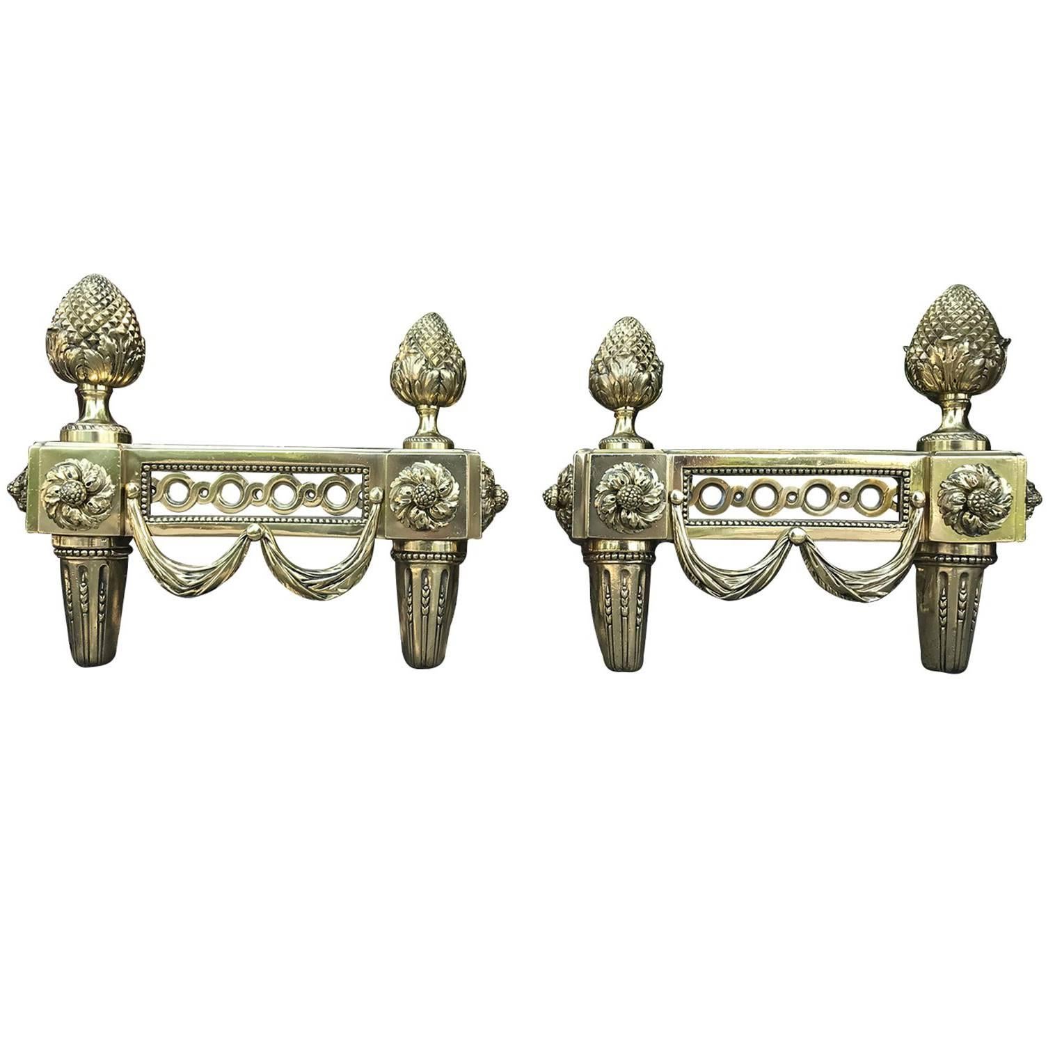 Pair of 19th Century Bronze Empire Style Chenets For Sale