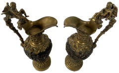 Pair of 19th Century Bronze Figural Ewers
