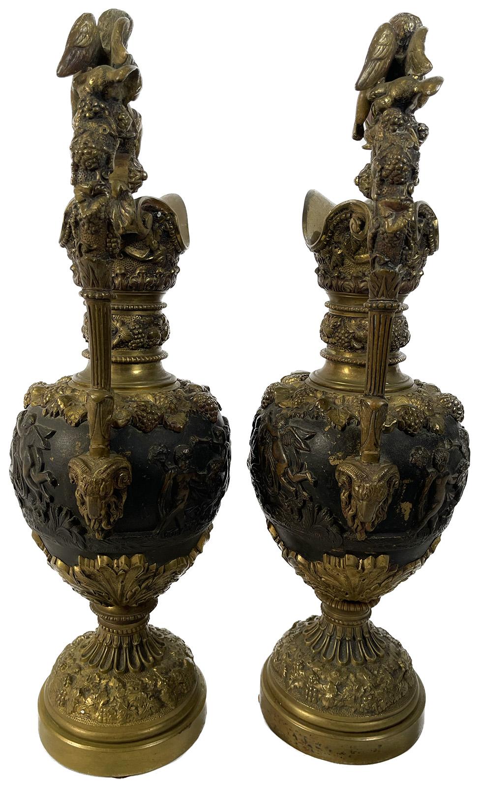 Pair of 19th Century Bronze Figural Ewers In Good Condition For Sale In Salt Lake City, UT