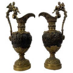 Pair of 19th Century Bronze Figural Ewers