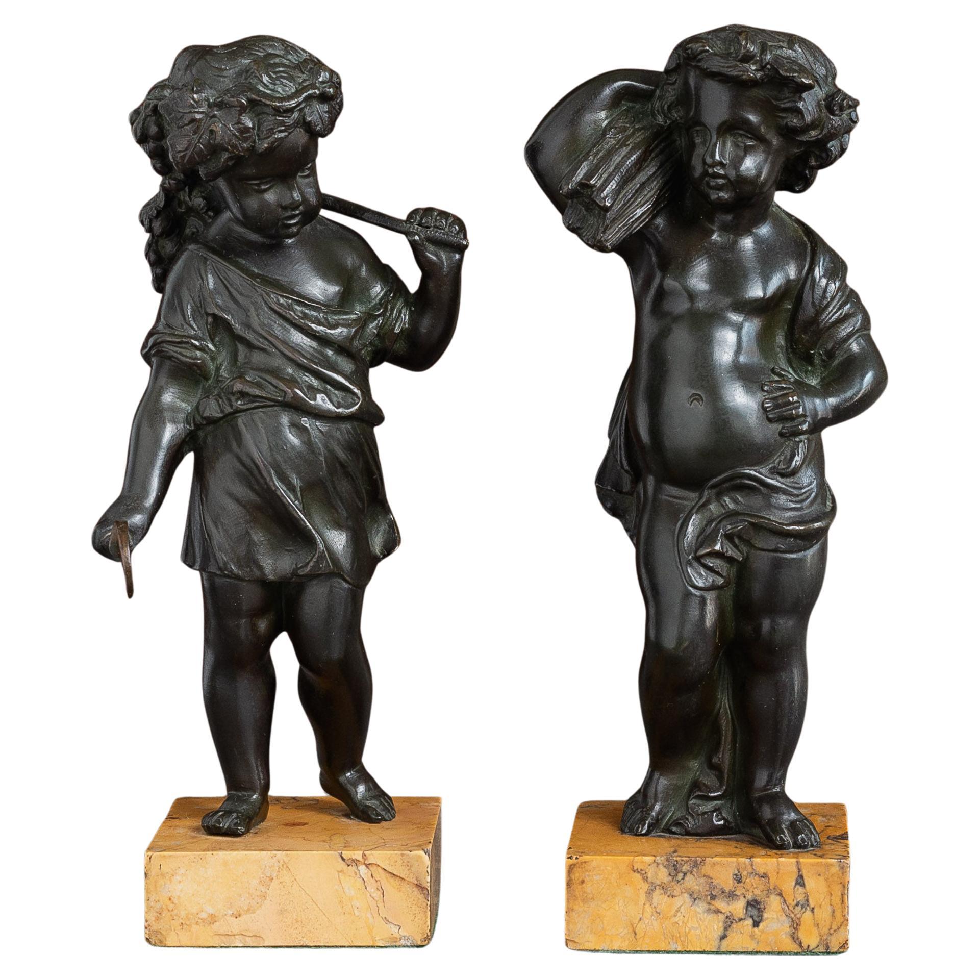 Coppia di figure in bronzo del XIX secolo che rappresentano il raccolto e l'abbondanza in vendita