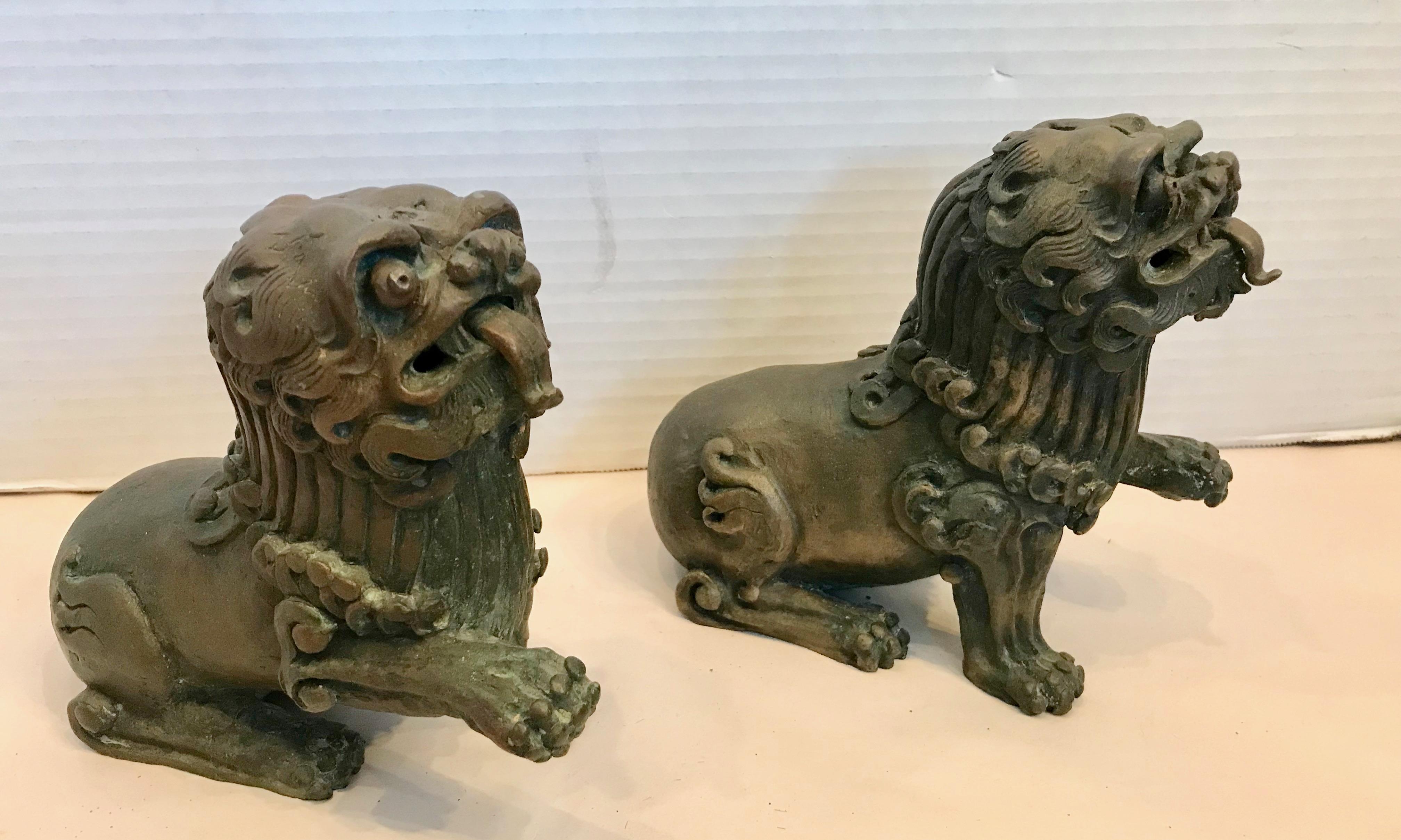 Chinese Pair of 19TH Century Bronze Foo Dogs For Sale