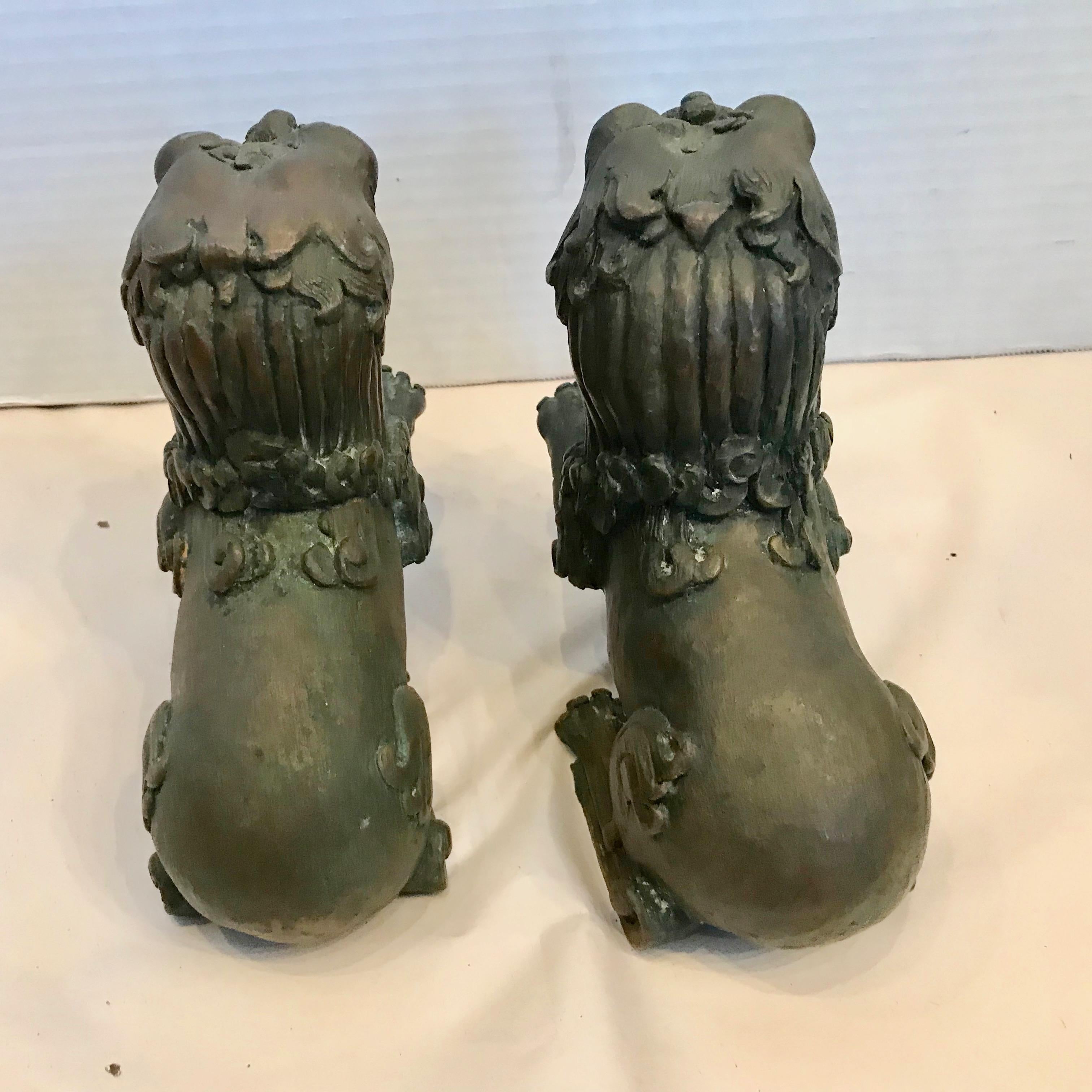 19th Century Pair of 19TH Century Bronze Foo Dogs For Sale
