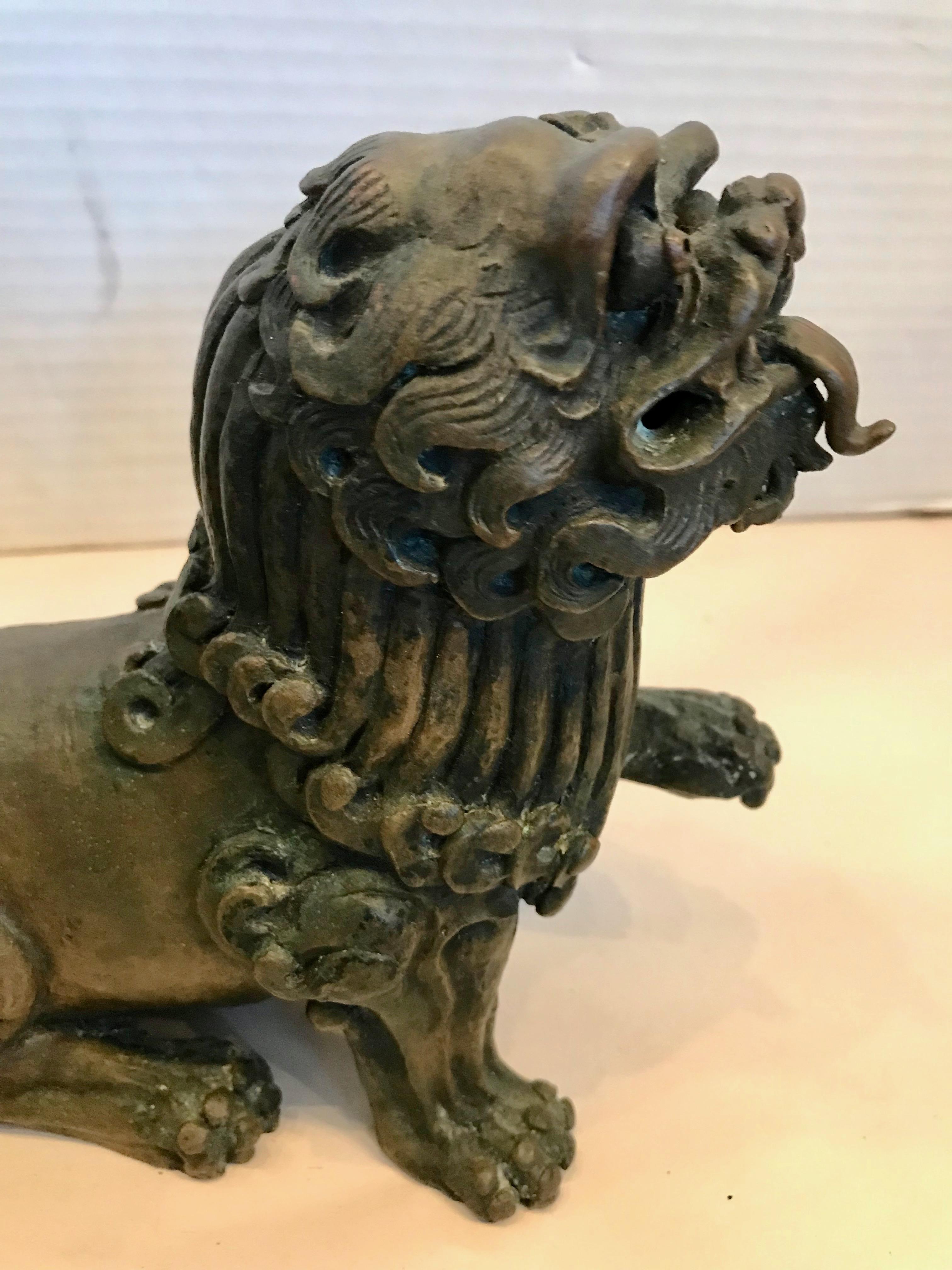 Pair of 19TH Century Bronze Foo Dogs For Sale 4