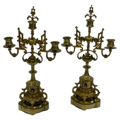 Pair of 19th Century Bronze Gothic Candelabras