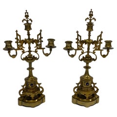 Pair of 19th Century Bronze Gothic Candelabras