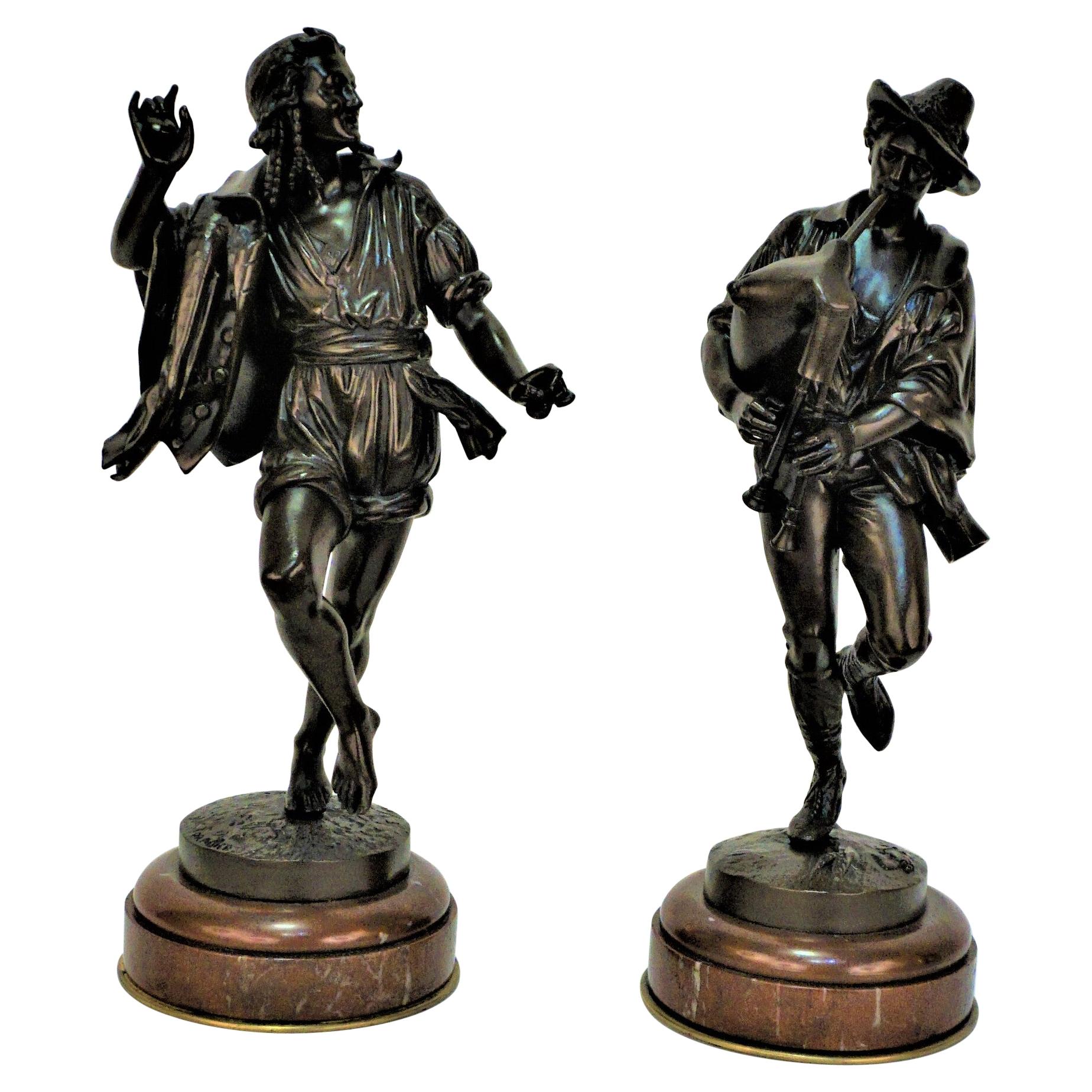 Pair of 19th Century Bronze Male Figure Neapolitan Dancers by Pradier
