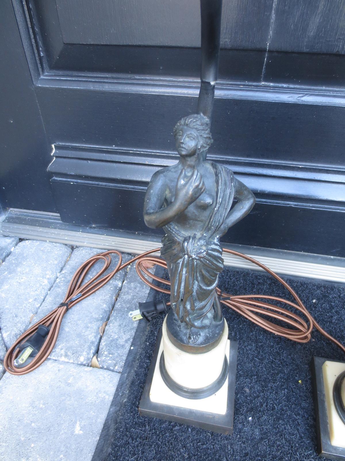 Pair of 19th century bronze and marble neoclassical figures as lamps
New wiring.