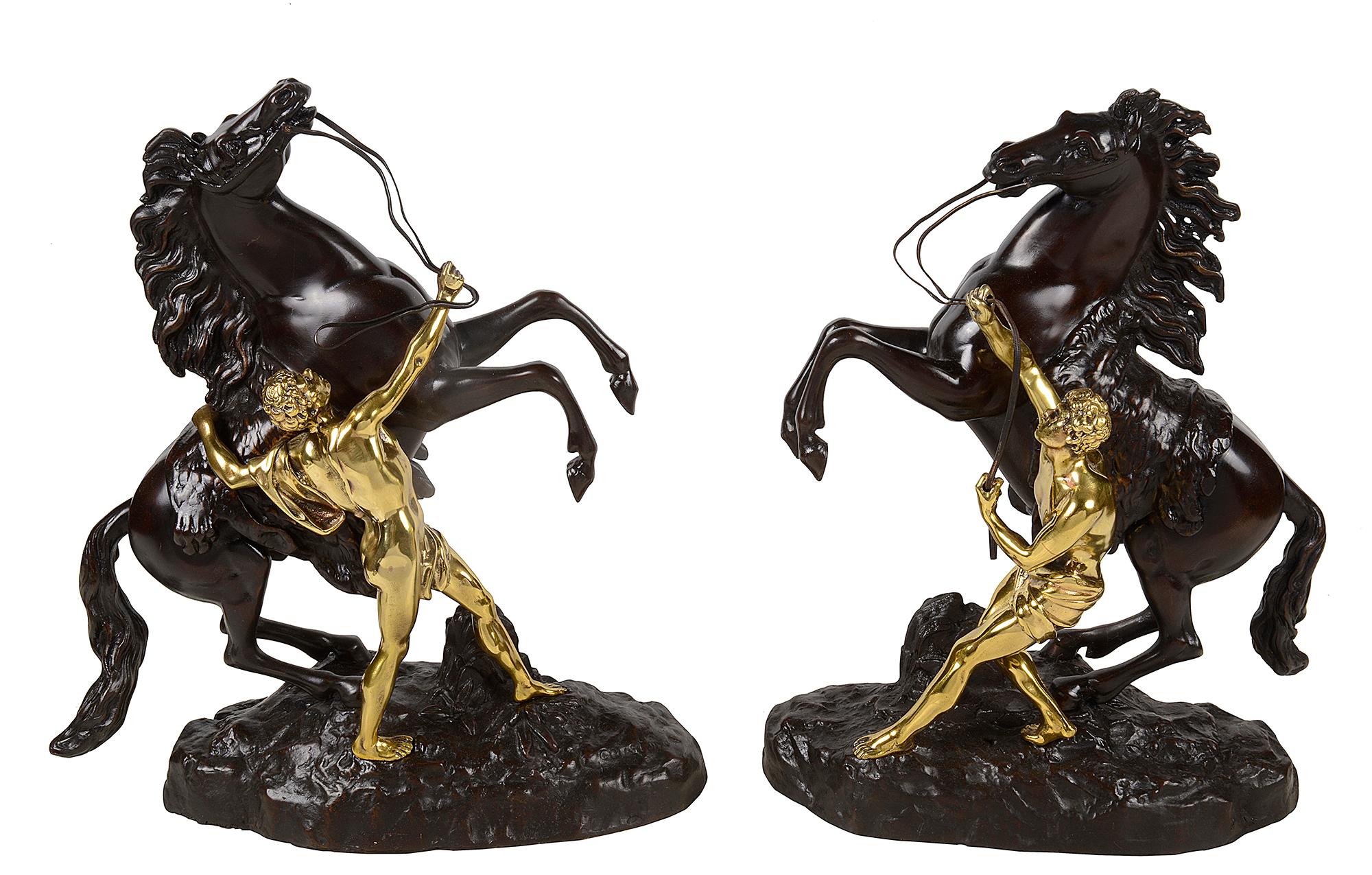 Pair of 19th Century Bronze Marly Horses, After Coustou 1