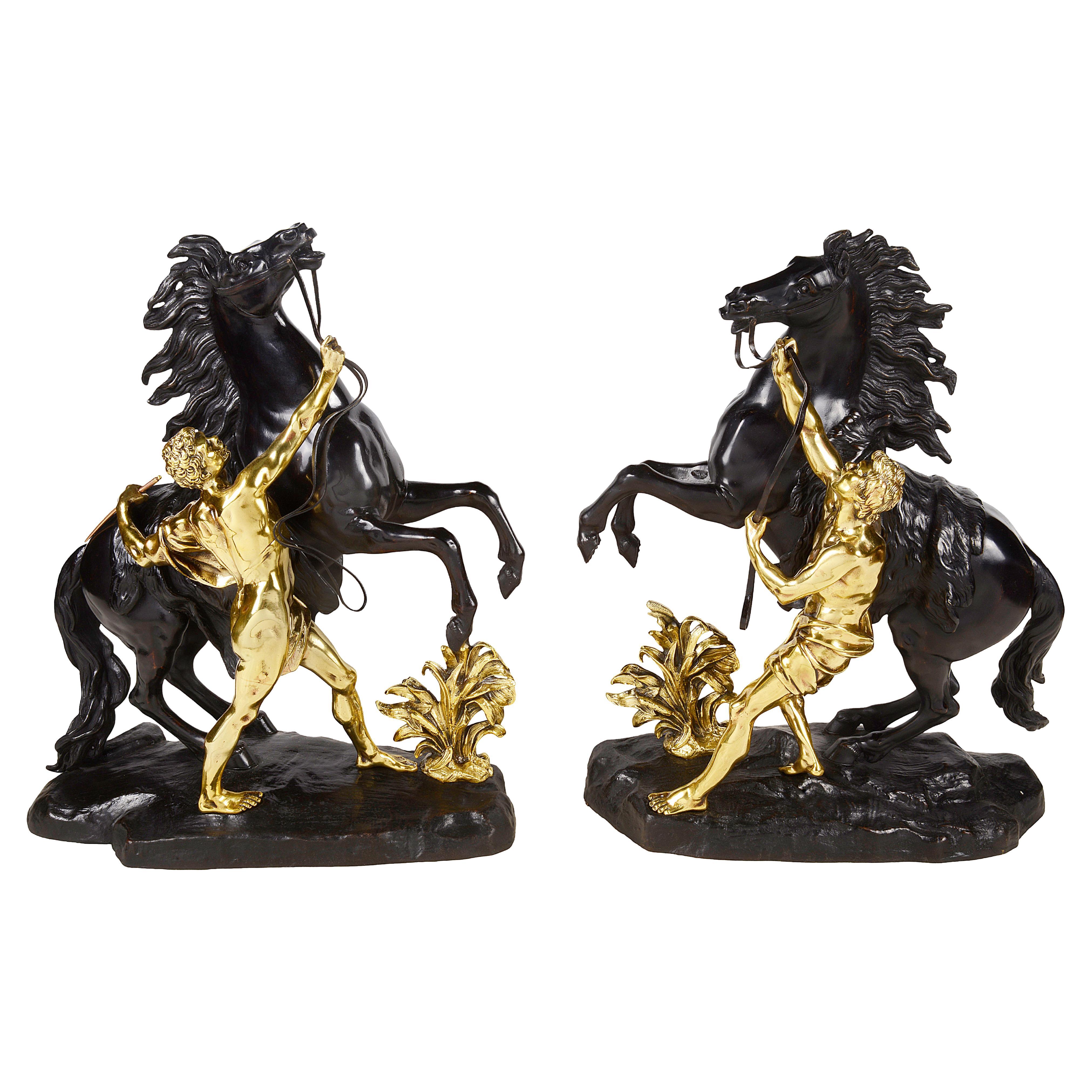 Pair of 19th Century Bronze Marly Horses, After Coustou