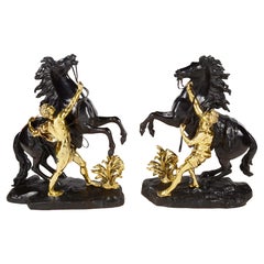 Pair of 19th Century Bronze Marley Horses, After Coustou