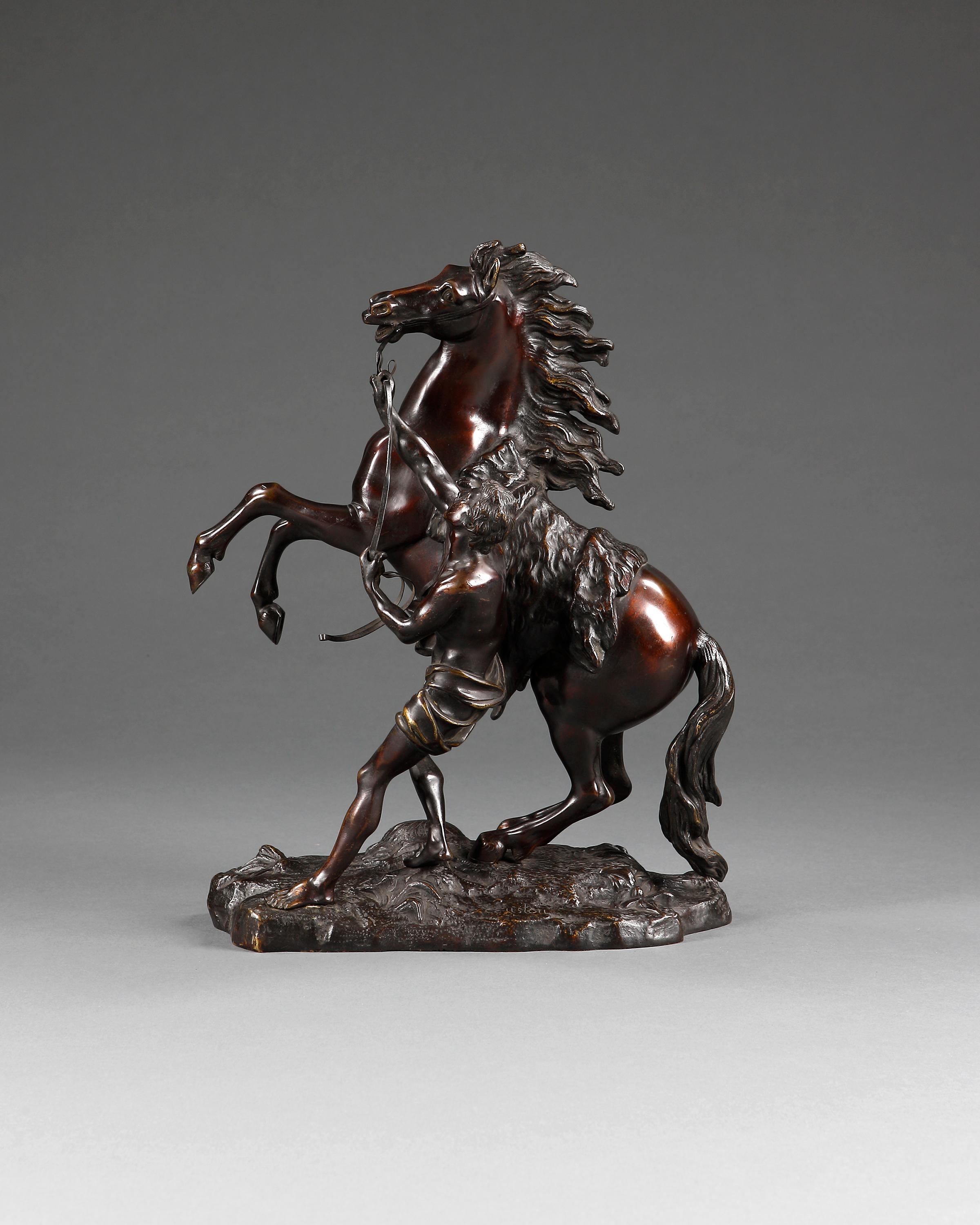 Classical Roman Pair of 19th Century Bronze Marly Horses For Sale