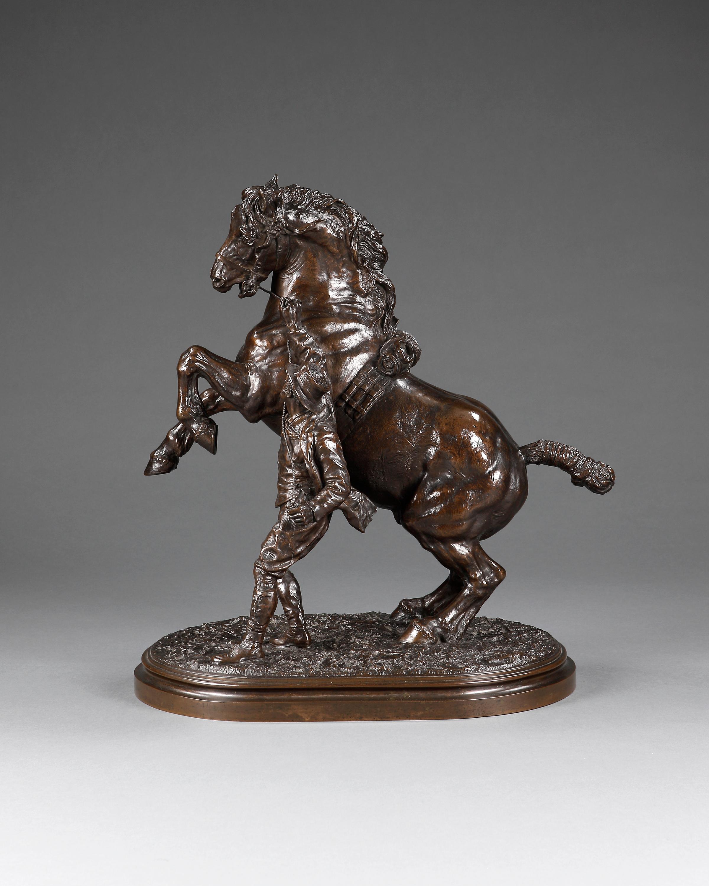 Bronzed Pair of 19th Century Bronze Marly Horses For Sale