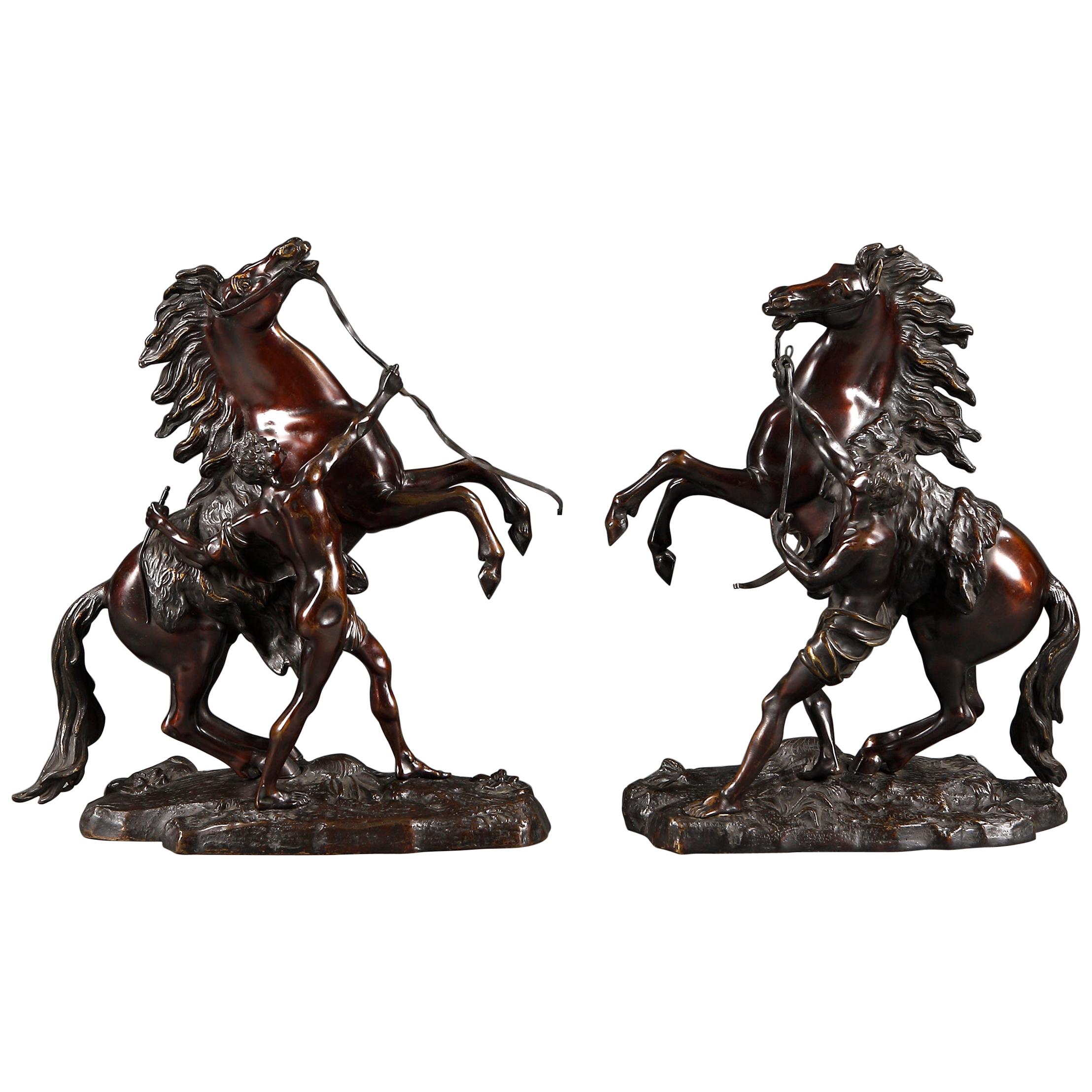 Pair of 19th Century Bronze Marly Horses For Sale