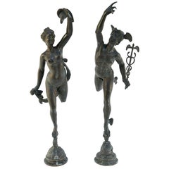 Pair of 19th Century Bronze Mercury and Venus Sculptures