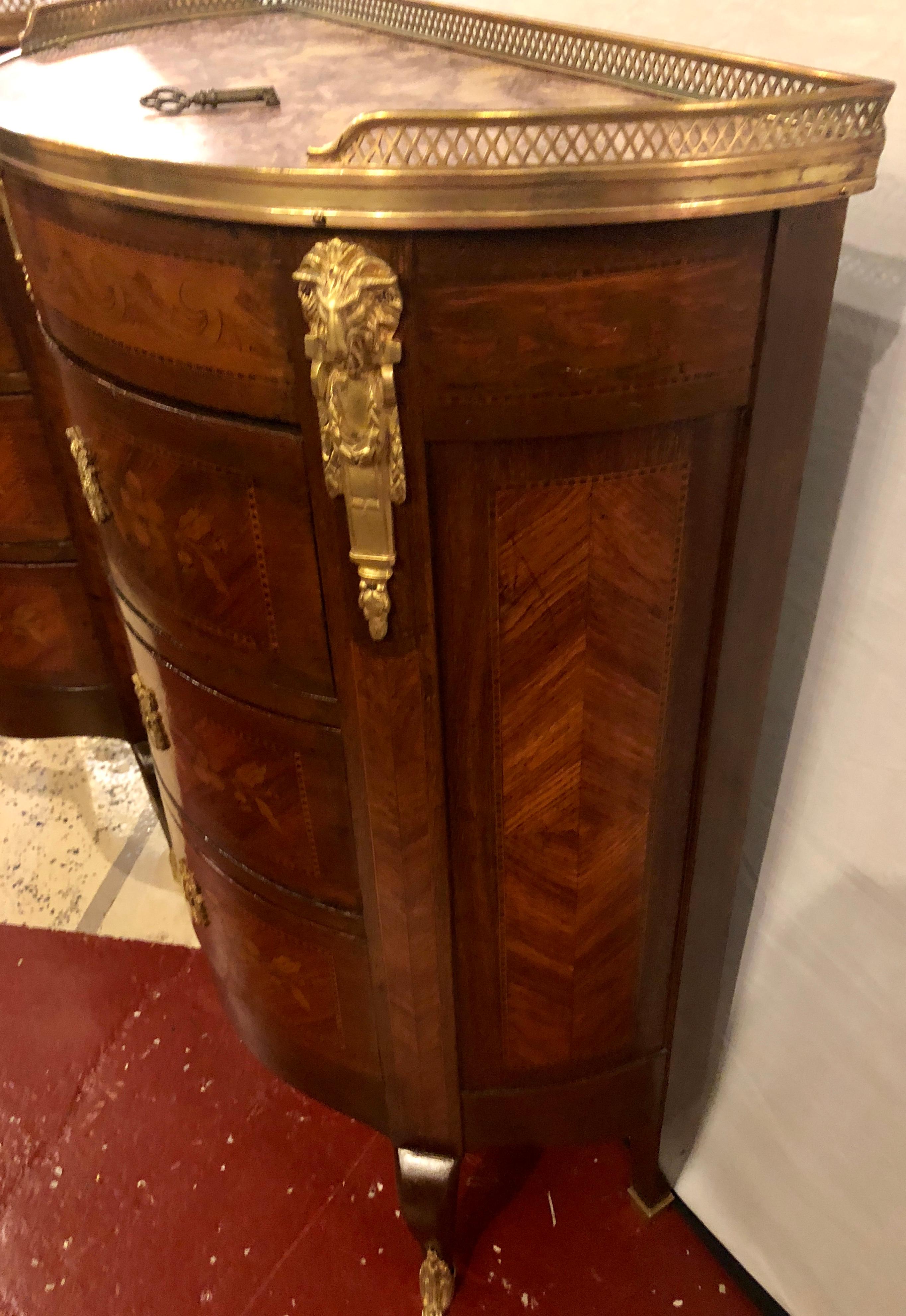 Pair of 19th Century Bronze Mounted Demilune End Tables or Nightstands 5
